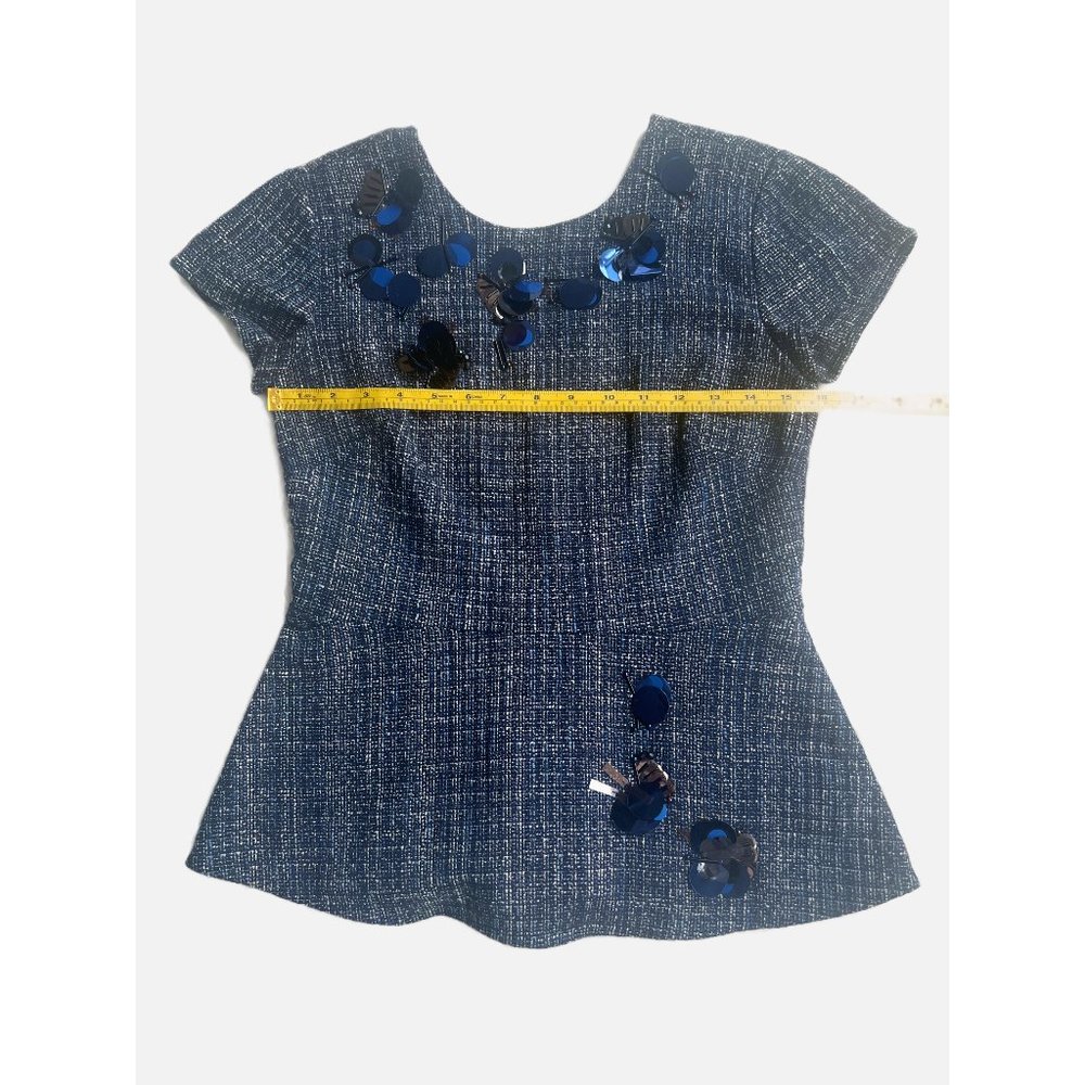 Banana Republic Peplum Top, Tweed, Navy, Embellished Detail, Size 0P - Picture 5 of 8